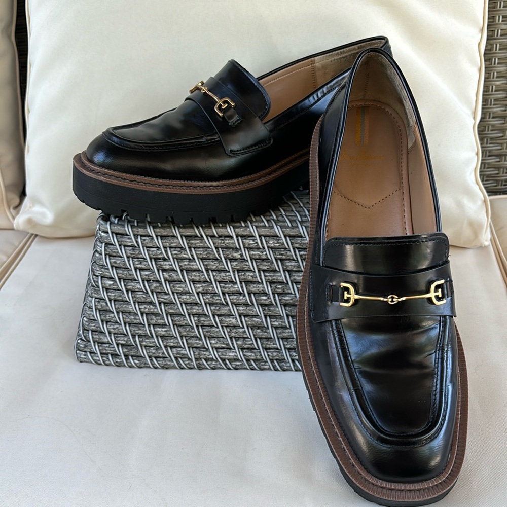 Sam Edelman Black Loafers with Gold Accent - Picture 3 of 11